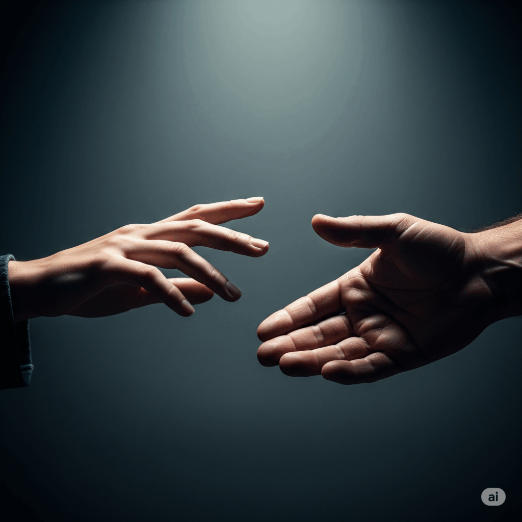 Deux mains sur le point de se toucher, symbolisant le soutien, la confiance et l’accompagnement offerts par l’hypnose thérapeutique à Tahiti.